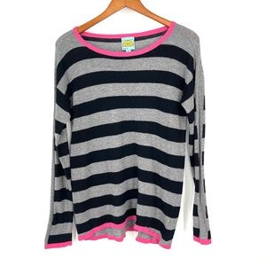 ✨Y2K 2000s Punk Emo Grunge Striped Gray Black Wool Cashmere Sweater Pink M Soft